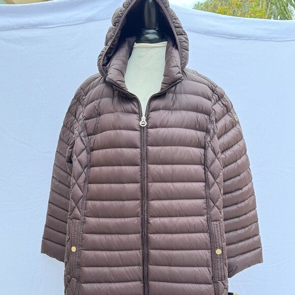 MICHAEL KORS Quilted Down Puffer Jacket Removable Hood Packable Plus 3X NWT - Picture 1 of 13